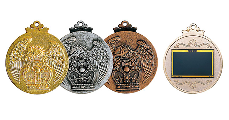 ダイキャスト製メダル 高級スタンド式プラケース入り・首掛けリボン