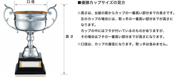 優勝カップのサイズの見方